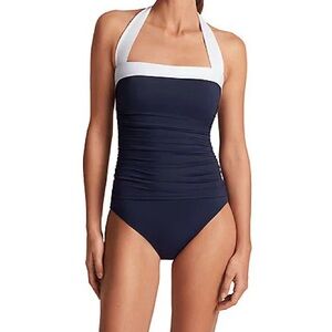 Lauren Ralph Lauren Navy and White One-Piece Swimsuit